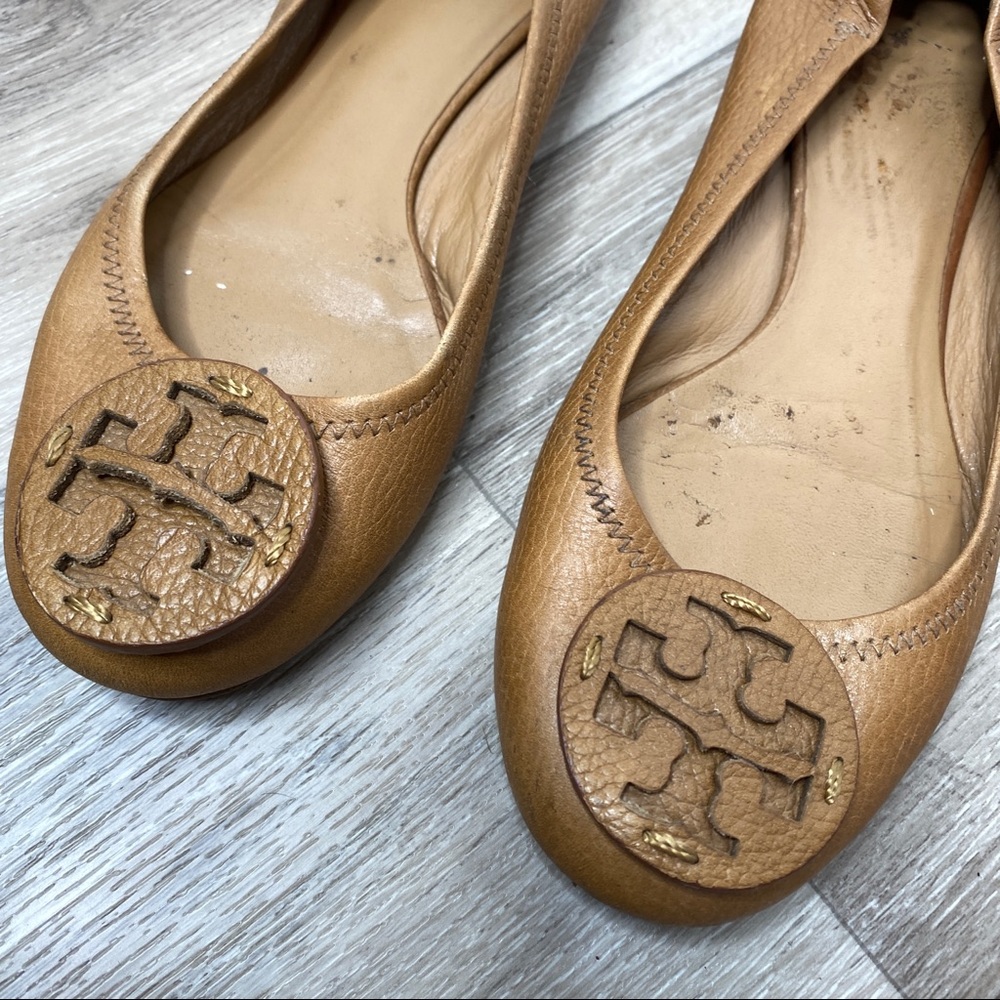 Tory Burch Reva Tumbled Leather Ballet Flats Size 8.5 - Picture 3 of 13